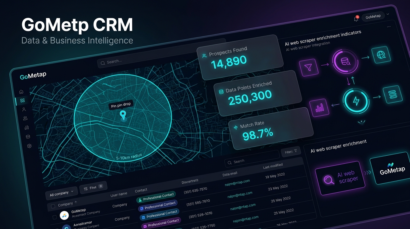 GoMetap B2B CRM Data Workspace Interface Preview